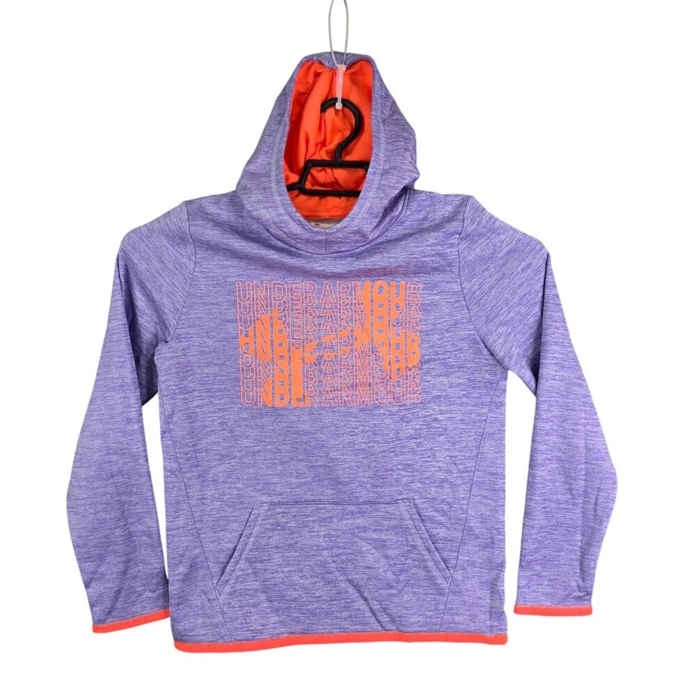 Girls Under Armour Heather Purple & Orange Hoodie Sweatshirt Long Sleeve YXL